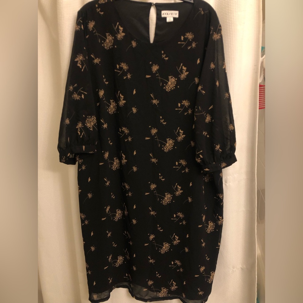 AVA & VIV Plus Dress, Black, sheer sleeves,2X
